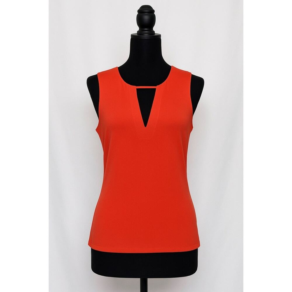 Express Bright Orange Coral V-Neck Front Keyhole Sleeveless Blouse Medium